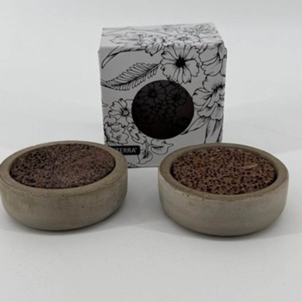 doTERRA Concrete Lava Rock Diffuser Set of 2 Gray Round Passive Diffusers NEW